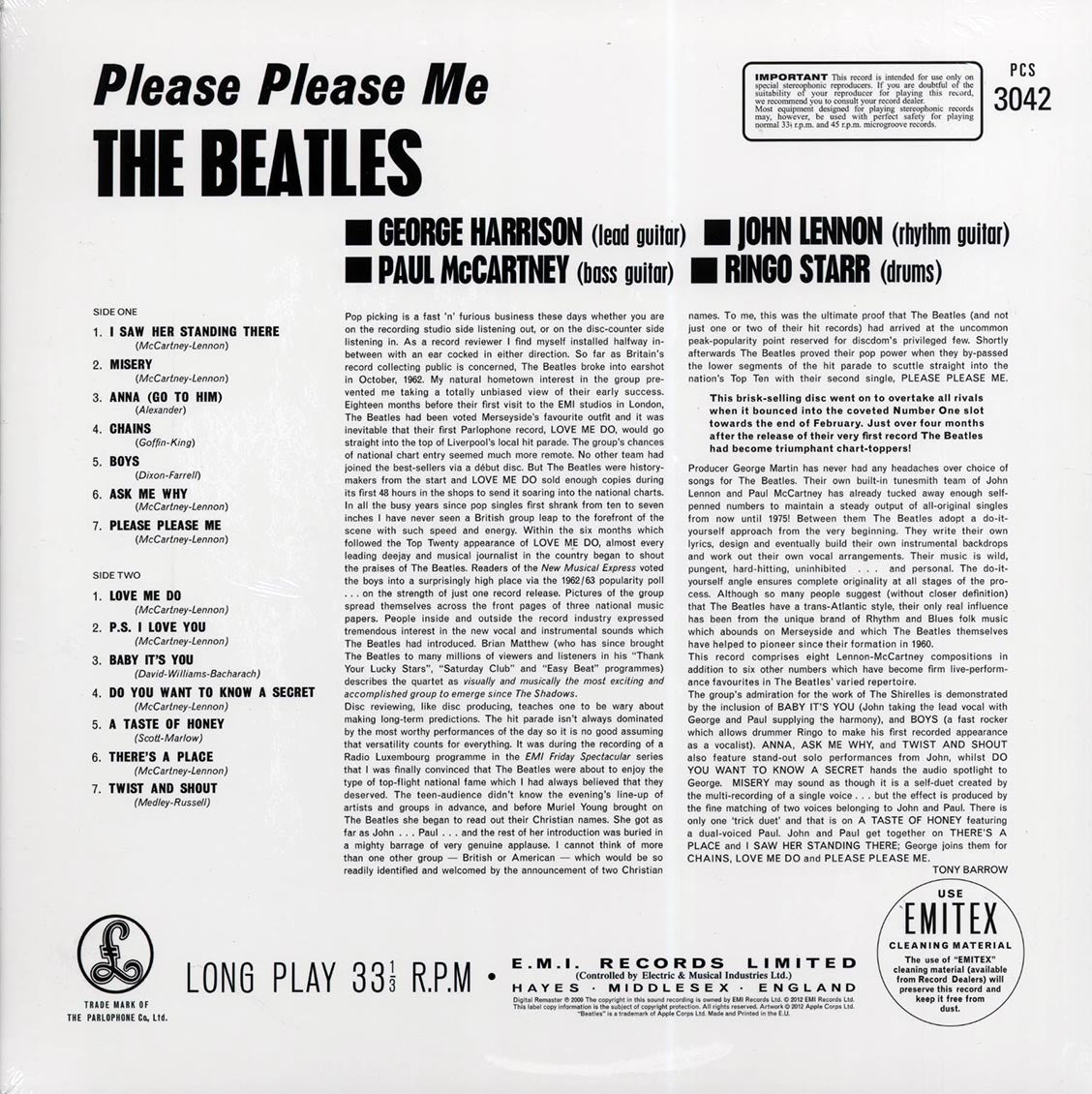 The Beatles - Please Please Me (stereo) (180g) vinyl LP back cover