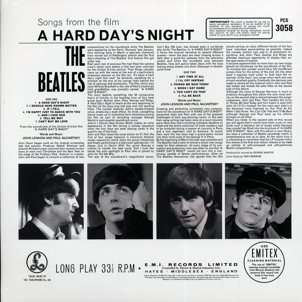 The Beatles - A Hard Day's Night (stereo) (180g) vinyl LP back cover