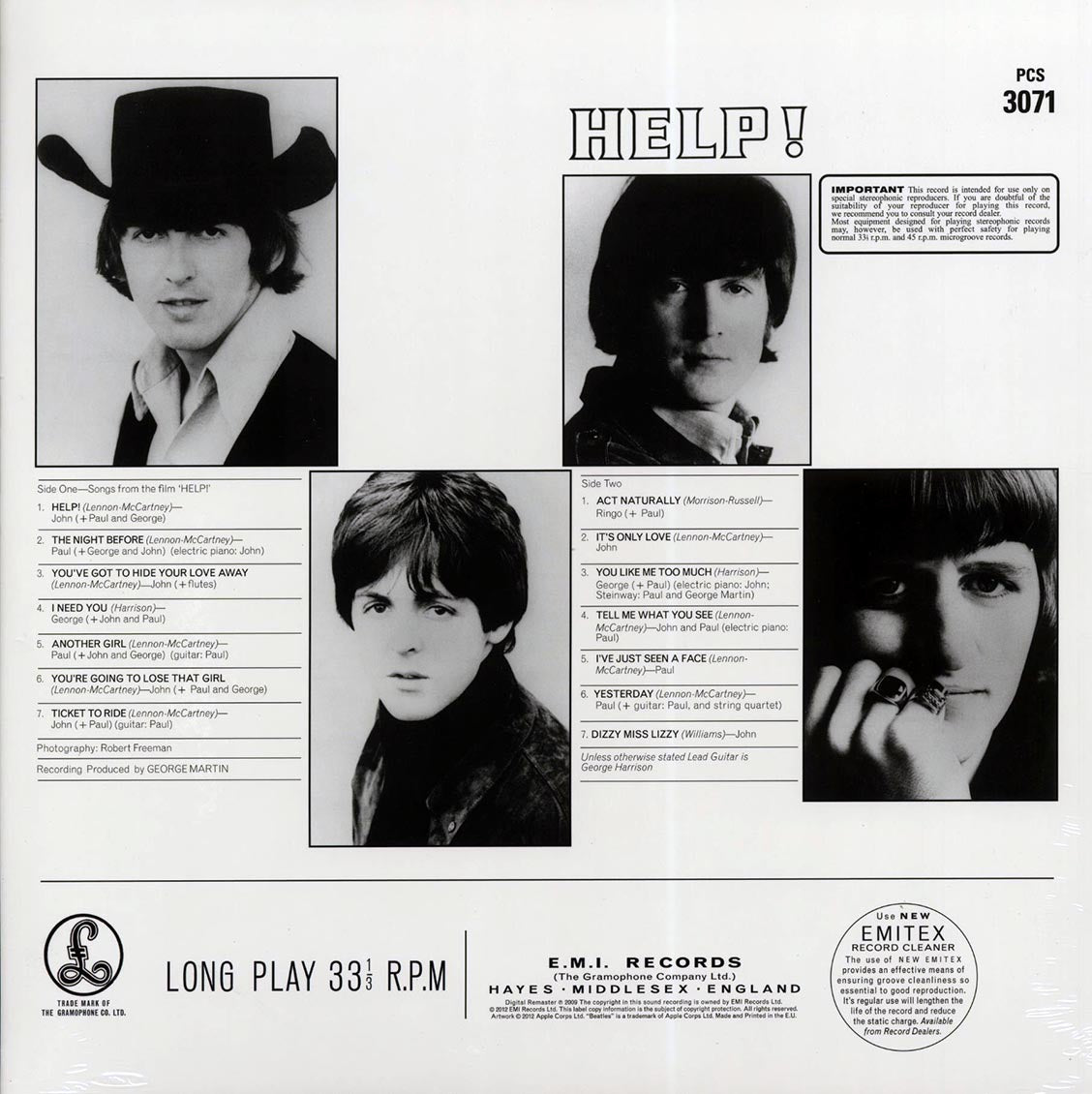 The Beatles - Help! (stereo) (180g) vinyl LP back cover