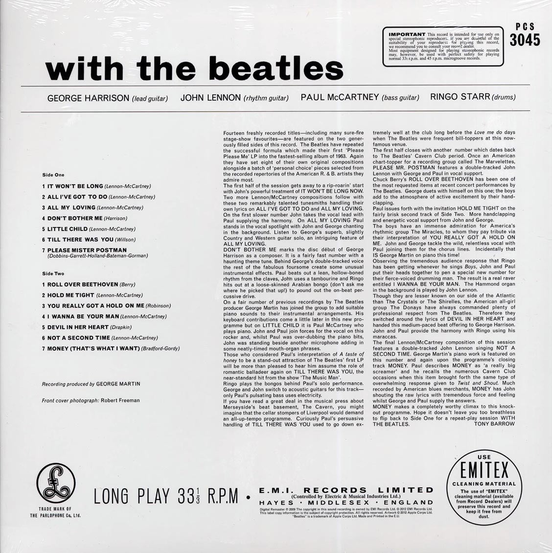 The Beatles - With The Beatles (stereo) (180g) vinyl LP back cover