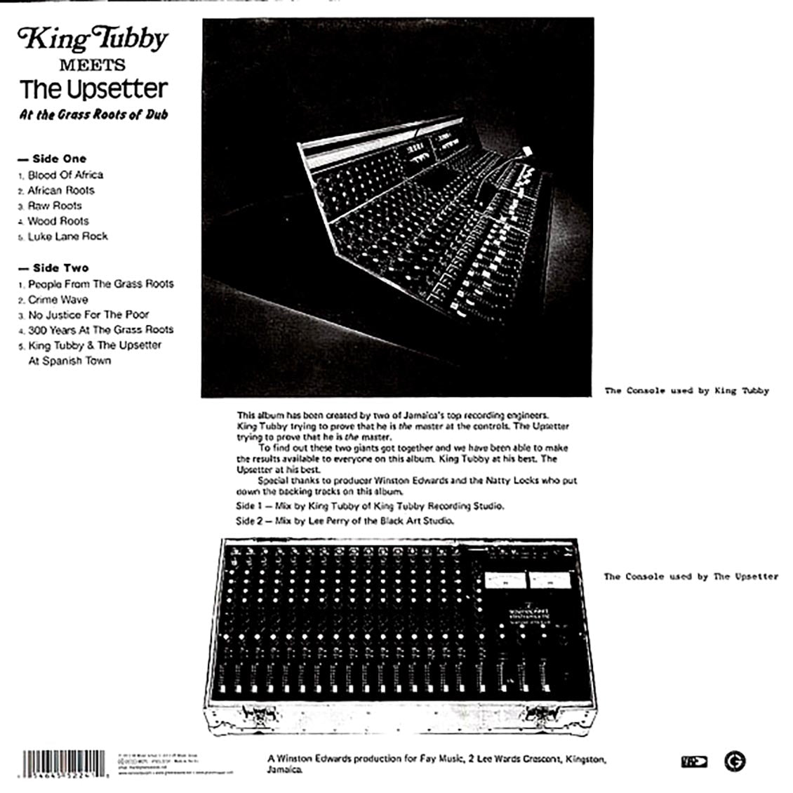 King Tubby, Lee Perry - King Tubby Meets The Upsetter At The Grass Roots Of Dub vinyl LP back cover
