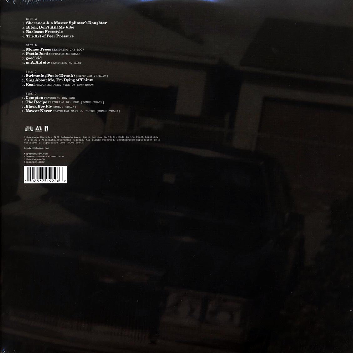 Kendrick Lamar - Good Kid, M.A.A.D City A Short Film By: Kendrick Lamar (2xLP) vinyl LP back cover