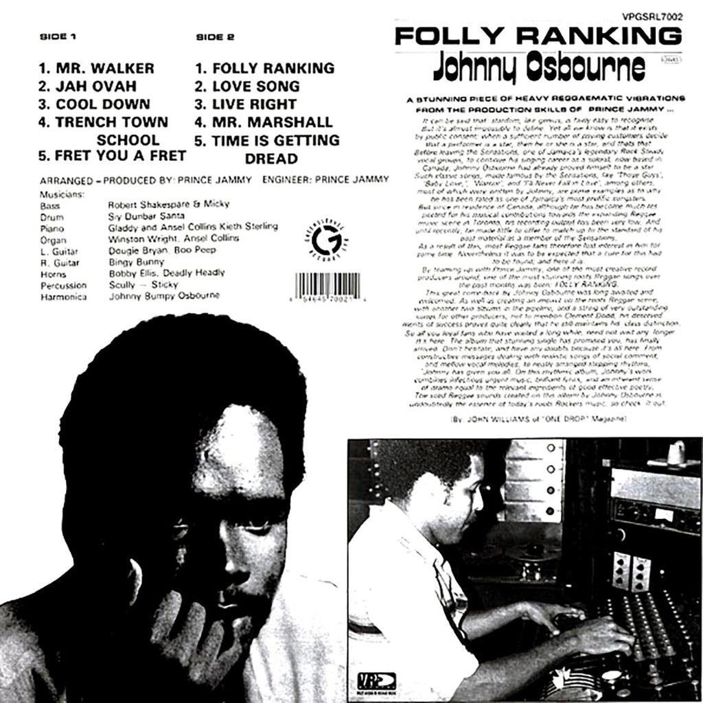 Johnny Osbourne - Folly Ranking vinyl LP back cover