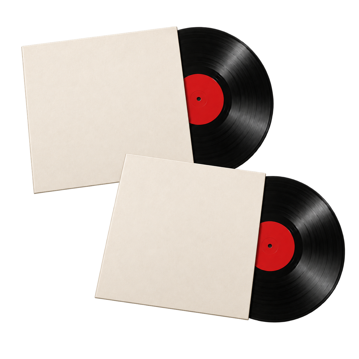 Illustration of 2 vinyl records with blank sleeves for Cool Cat Club — The Digger. Selected albums and cover artwork vary.