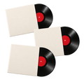 Illustration of 3 vinyl records with blank sleeves for Cool Cat Club — The Collector. Selected albums and cover artwork vary.