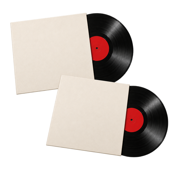 Illustration of 2 vinyl records with blank sleeves; selected albums vary.